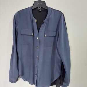 Sandra Augelozzi  100% Silk 2 Colors long sleeve Metal Button V-neck blouse Sz S